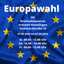Öffnungszeiten des Briefwahlzentrums-Ost zur Europawahl 2024 vom 07.05.2024 bis zum 07.06.2024 im Ortsamt Hemelingen